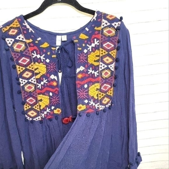 ALYA Open Front Peasant Floral Embroidered w Tassel Closure in Navy, sz Medium - Picture 8 of 13